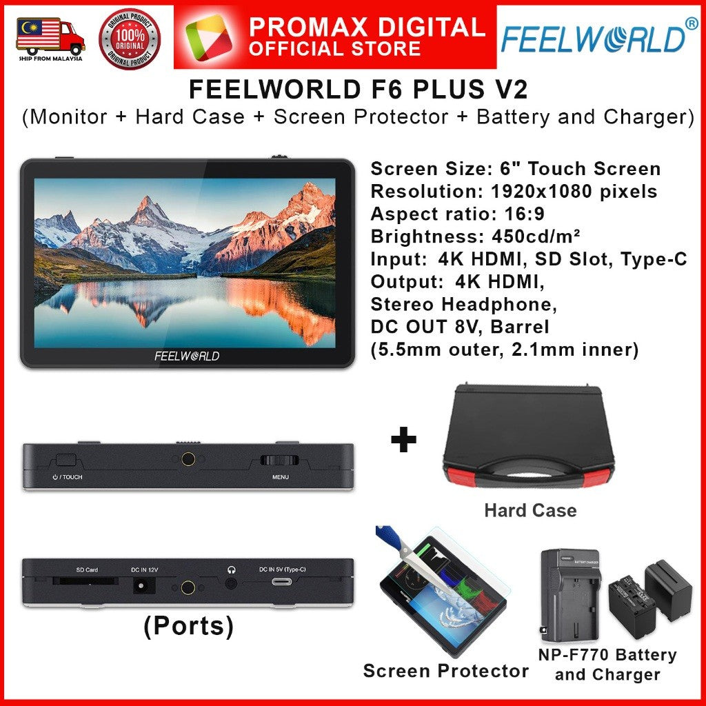 FEELWORLD F6 Plus V2 6 Inch IPS 3D LUT Touch Screen 4K HDMI Camera Field Monitor