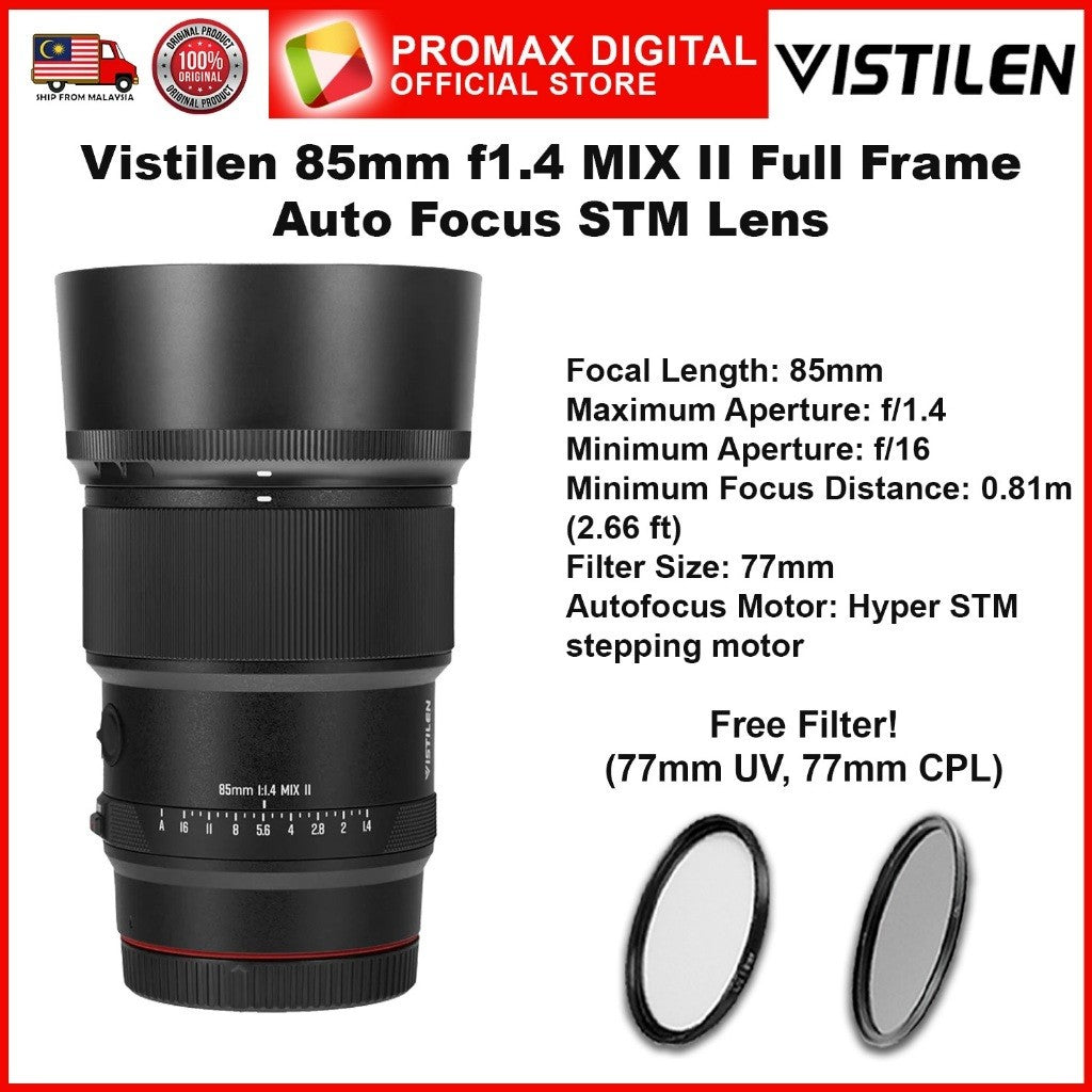 Vistilen 85mm f1.4 MIX II Full Frame Auto Focus STM Lens for Canon EFR (RF) Mount