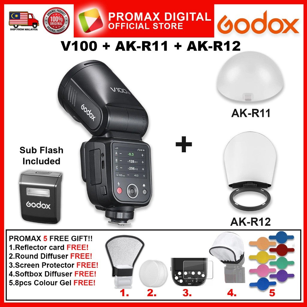Godox V100 TTL Li-ion Round Head Camera Flash 100ws Sub Flash