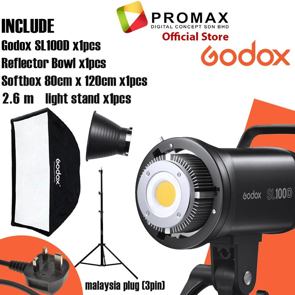 Ready Stock Godox SL100D SL-100D SL100 SL-100 Daylight LED Video Light (5600K) with softbox set SL-100W SL100W