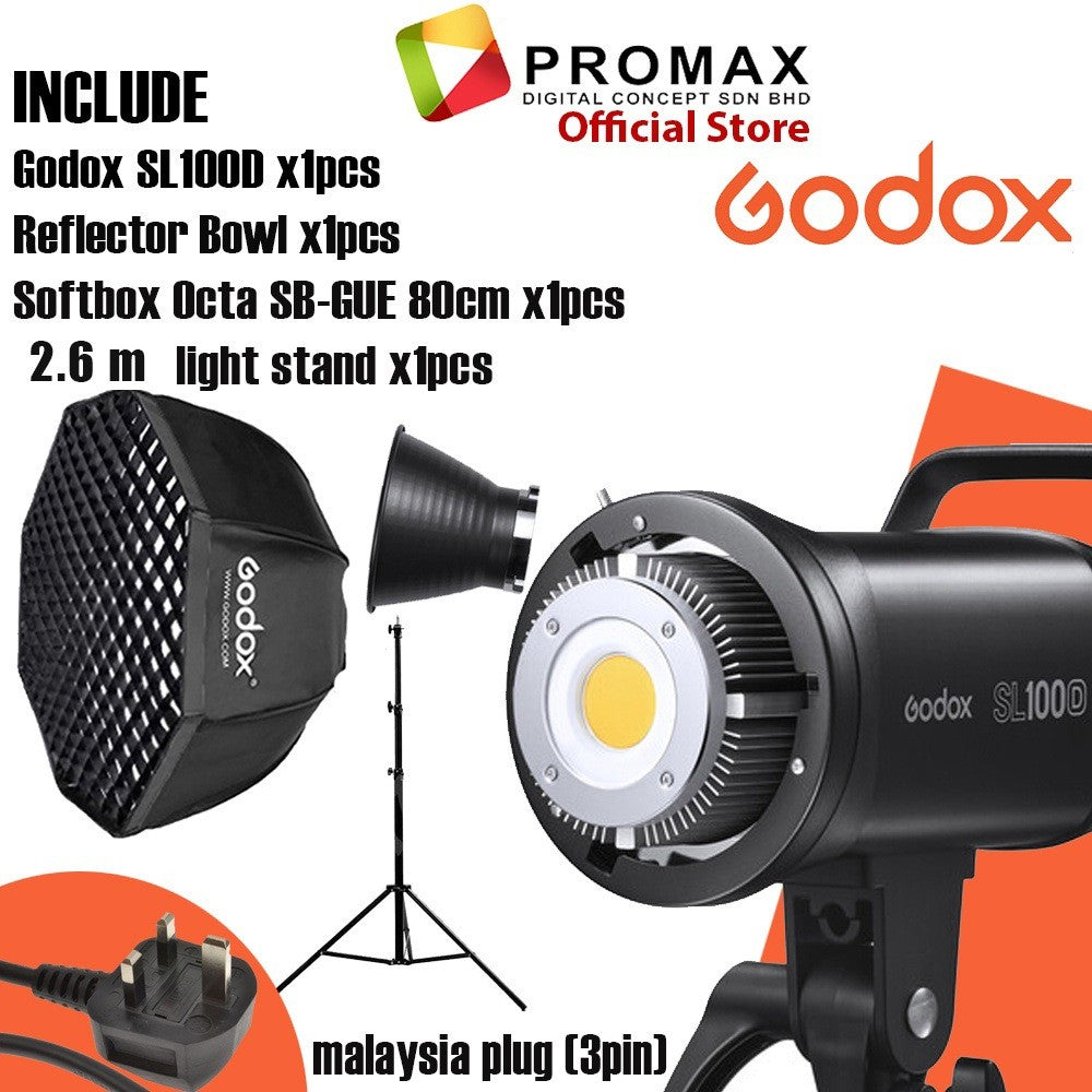 Ready Stock Godox SL100D SL-100D SL100 SL-100 Daylight LED Video Light (5600K) with softbox set SL-100W SL100W