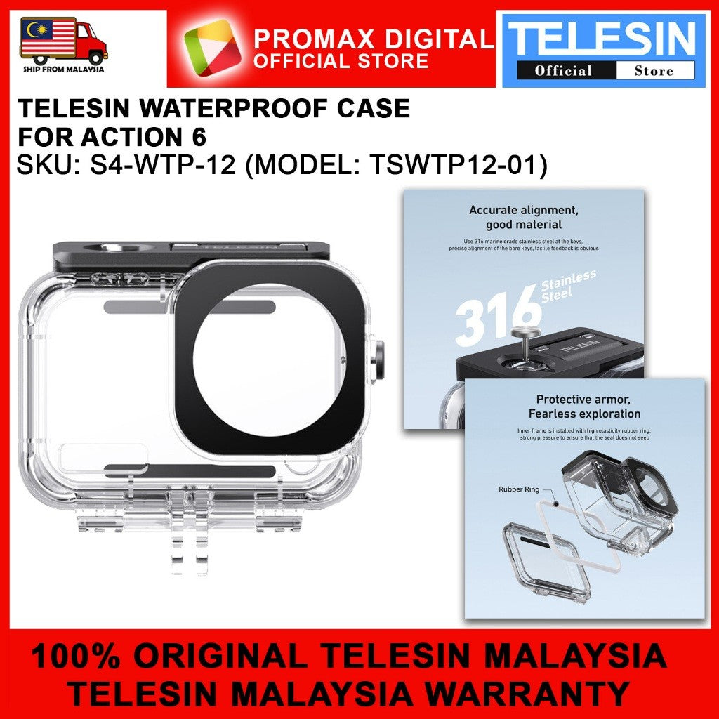 TELESIN S4-WTP-12 WATERPROOF CAMERA PROTECTIVE CASE FOR DJI ACTION 6 WATER PROOF CASE