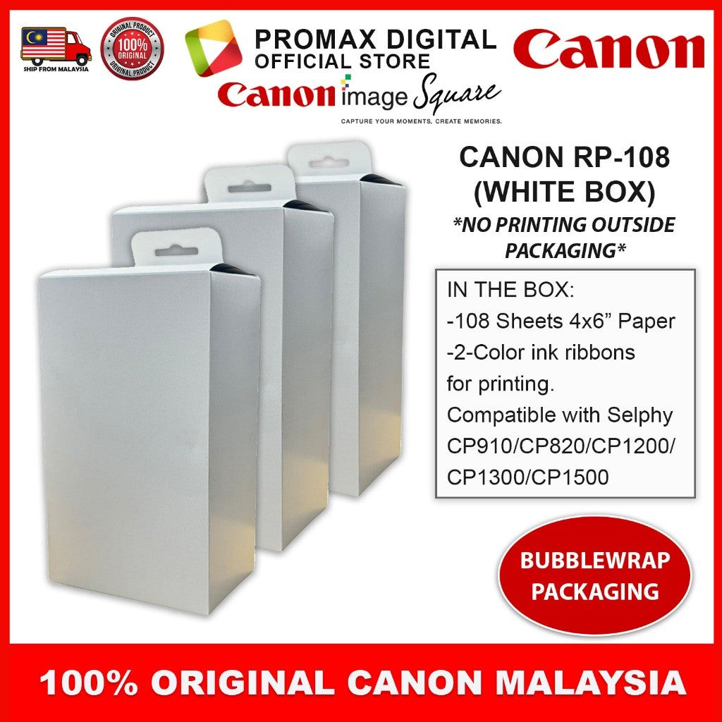Canon RP-108 RP108 Color Ink & 4R Paper Set x 3 Boxes For Selphy CP910 CP1200 CP1300 CP1500