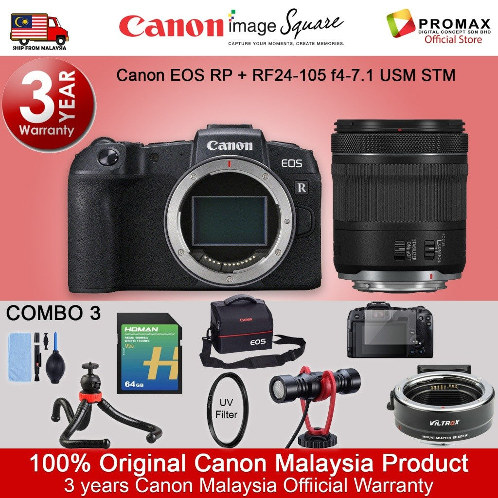 Canon EOS RP Body / with RF24-105 f4-7.1 IS STM Mirrorless Digital Camera (CANON MALAYSIA WARRANTY)