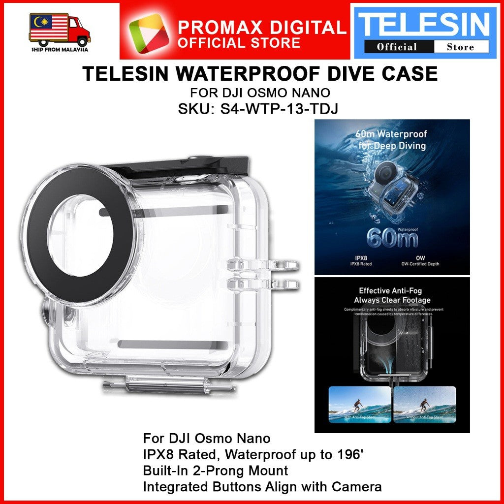 TELESIN S4-WTP-13-TDJ WATERPROOF DIVE CASE FOR OSMO NANO CAMERA CASING