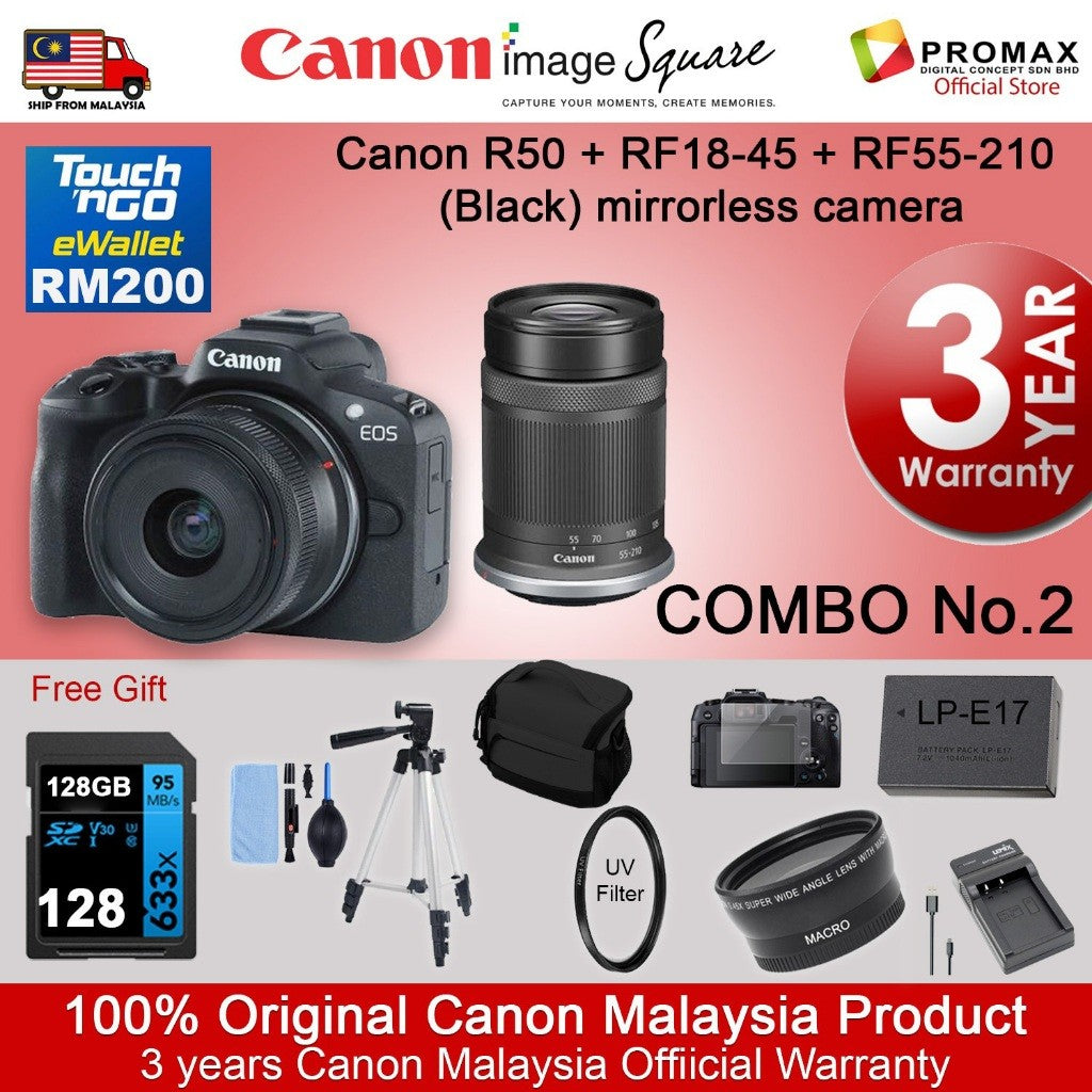 CHEAPEST! Canon EOS R50 18-45mm 55-210mm Mirrorless Camera Black/White (CANON MALAYSIA 3 YEARS WARRANTY) Canon R50