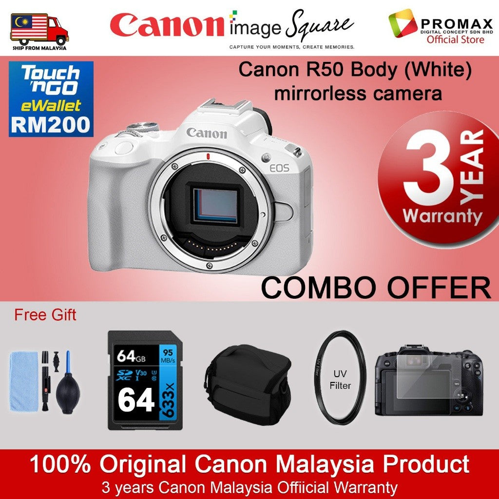CHEAPEST! Canon EOS R50 18-45mm 55-210mm Mirrorless Camera Black/White (CANON MALAYSIA 3 YEARS WARRANTY) Canon R50