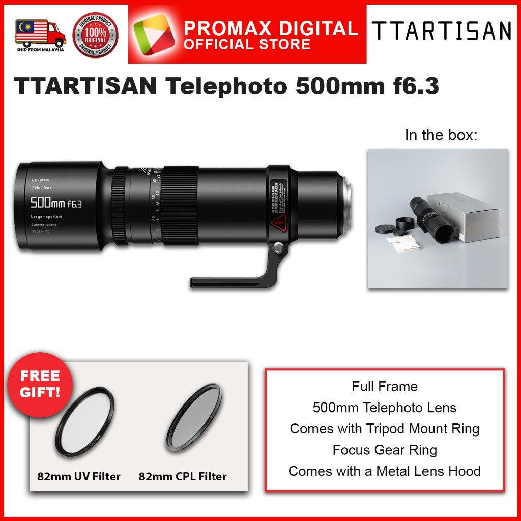 TTArtisan 500mm f6.3 Telephoto Lens for E and RF Mount Full Frame Camera Lens
