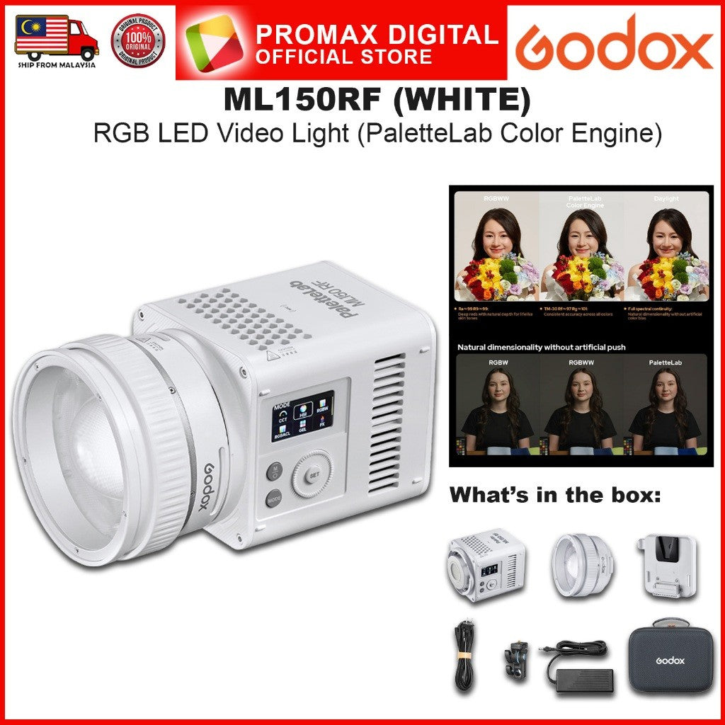 Godox ML150RF RGB LED Video Light Compact Size Godox Mount 14,000 Lux at 1m with ML-Z Zoom Reflector