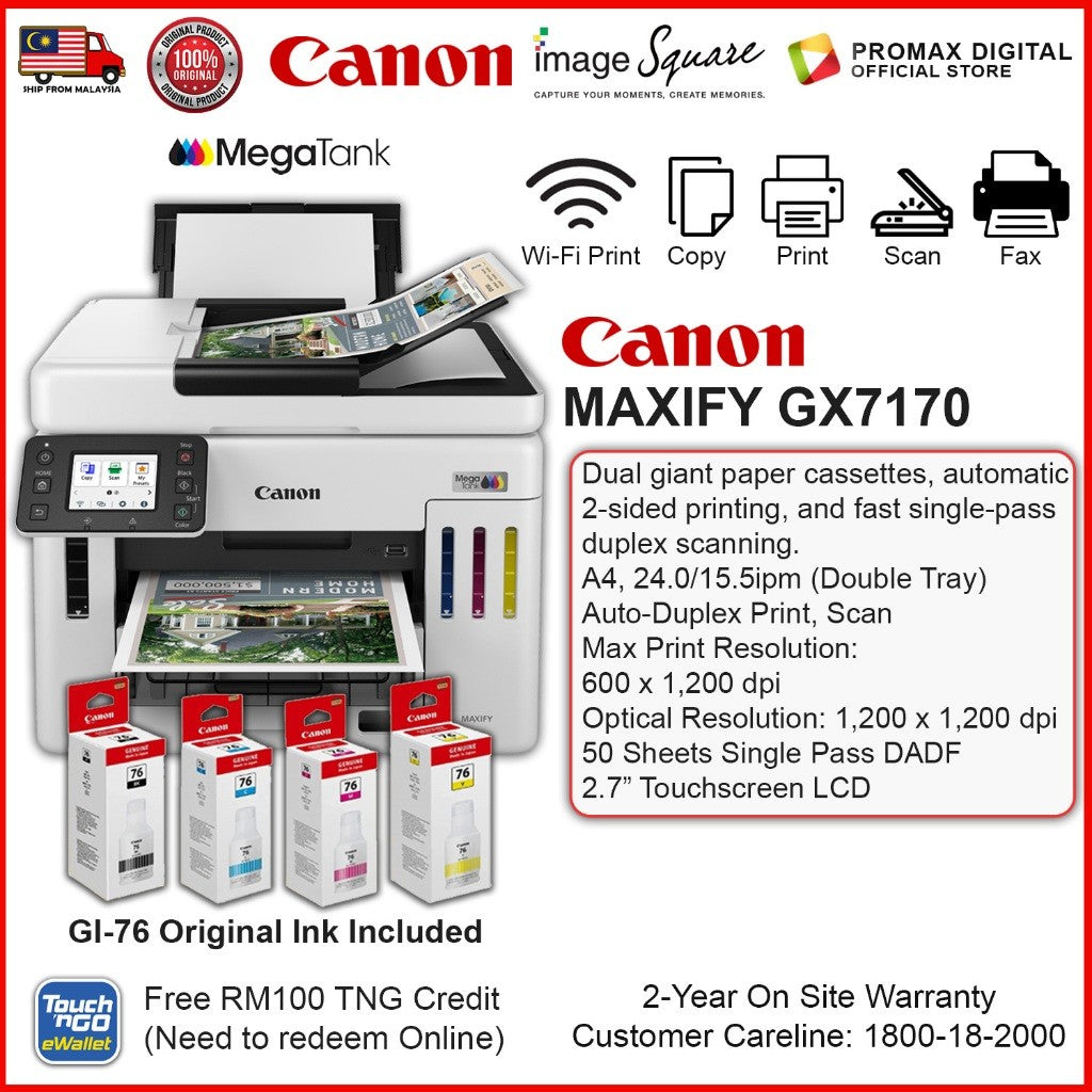 (NEW) Canon MAXIFY GX6170 GX7170 Easy Refillable Ink Tank Wireless High Capacity Printer GI-76 Ink