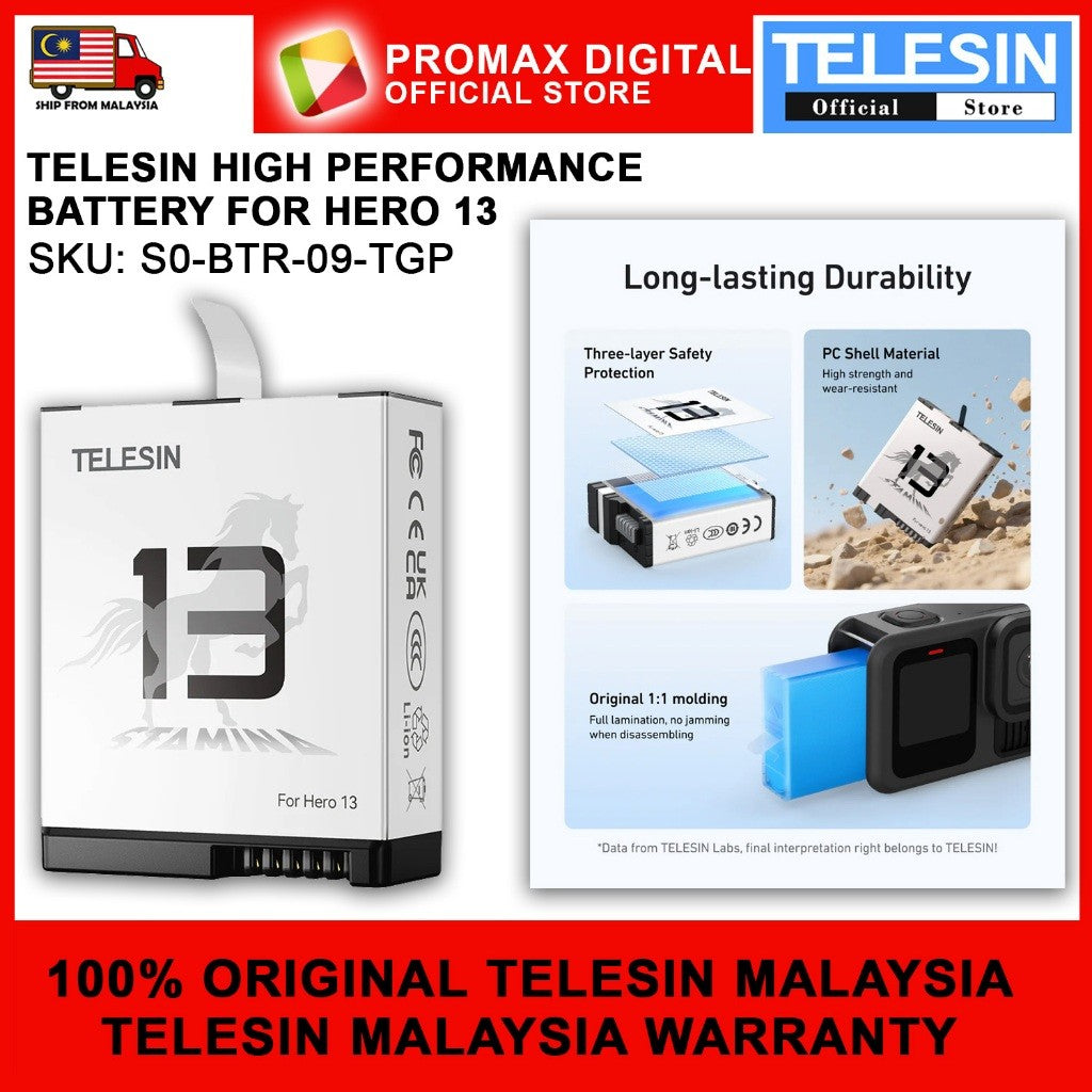 TELESIN S0-BTR-09-TGP RECHARGABLE LITHIUM-ION STAMINA BATTERY FOR GOPRO HERO 13