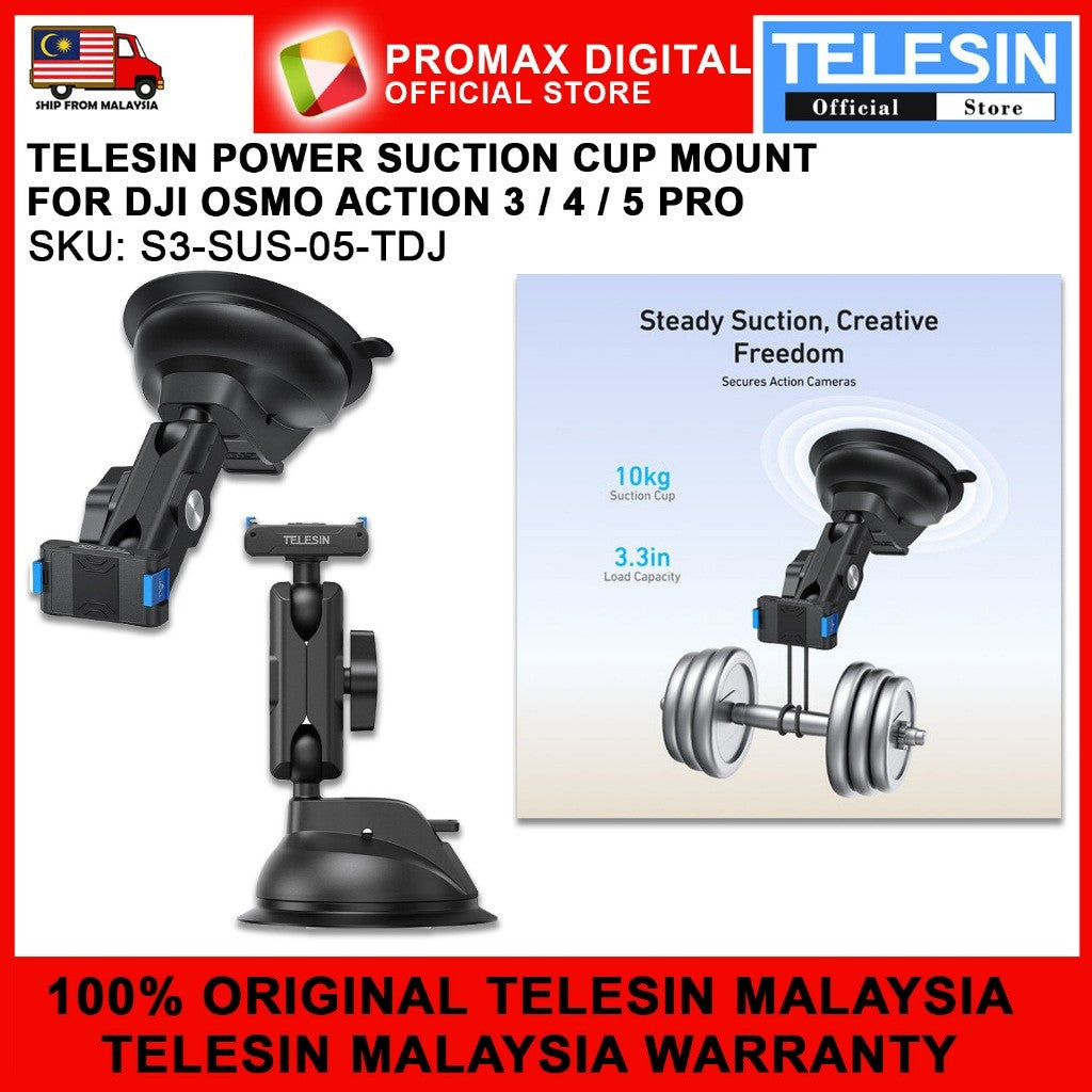 TELESIN S3-SUS-05-TDJ POWER SUCTION CUP MOUNT FOR DJI OSMO ACTION 3 4 5 PRO
