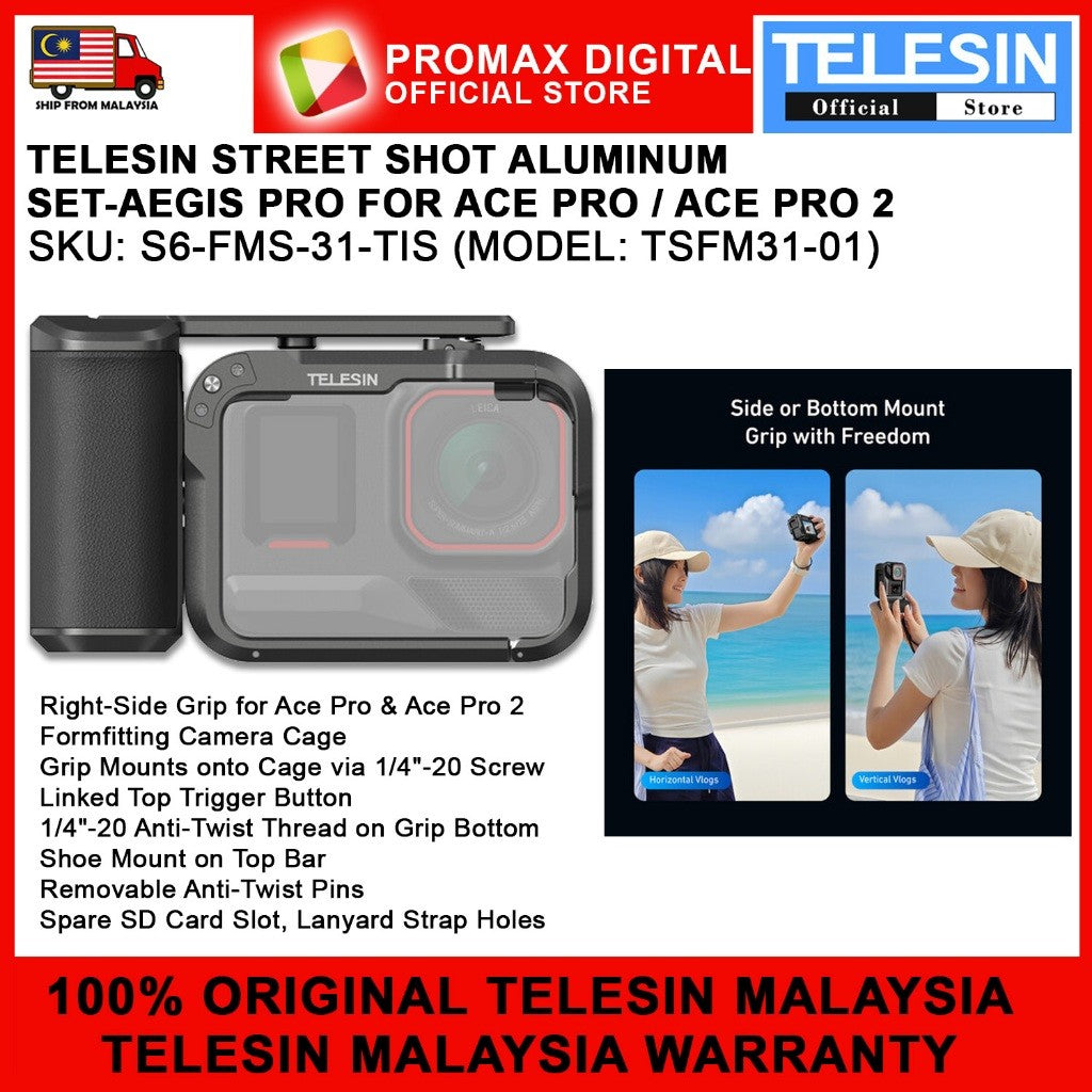 TELESIN S6-FMS-31-TIS STREET PHOTOGRAPHY GRIP SET FOR ACE PRO AND ACE PRO 2 ACTION CAMERA CAGE GRIP