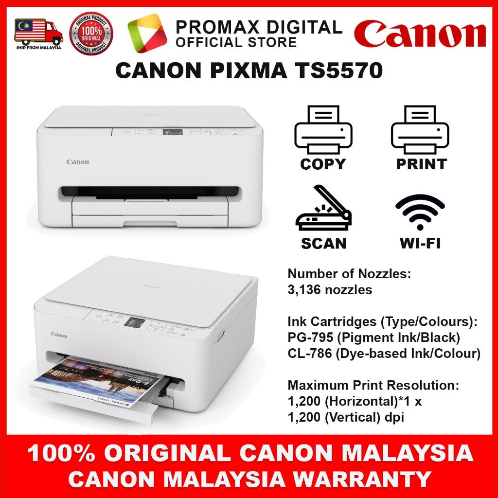 CANON PIXMA TS5570 COLOR INKJET Printer with OLED AUTO DUPLEX PRINTING WIFI WIRELESS AIR PRINT