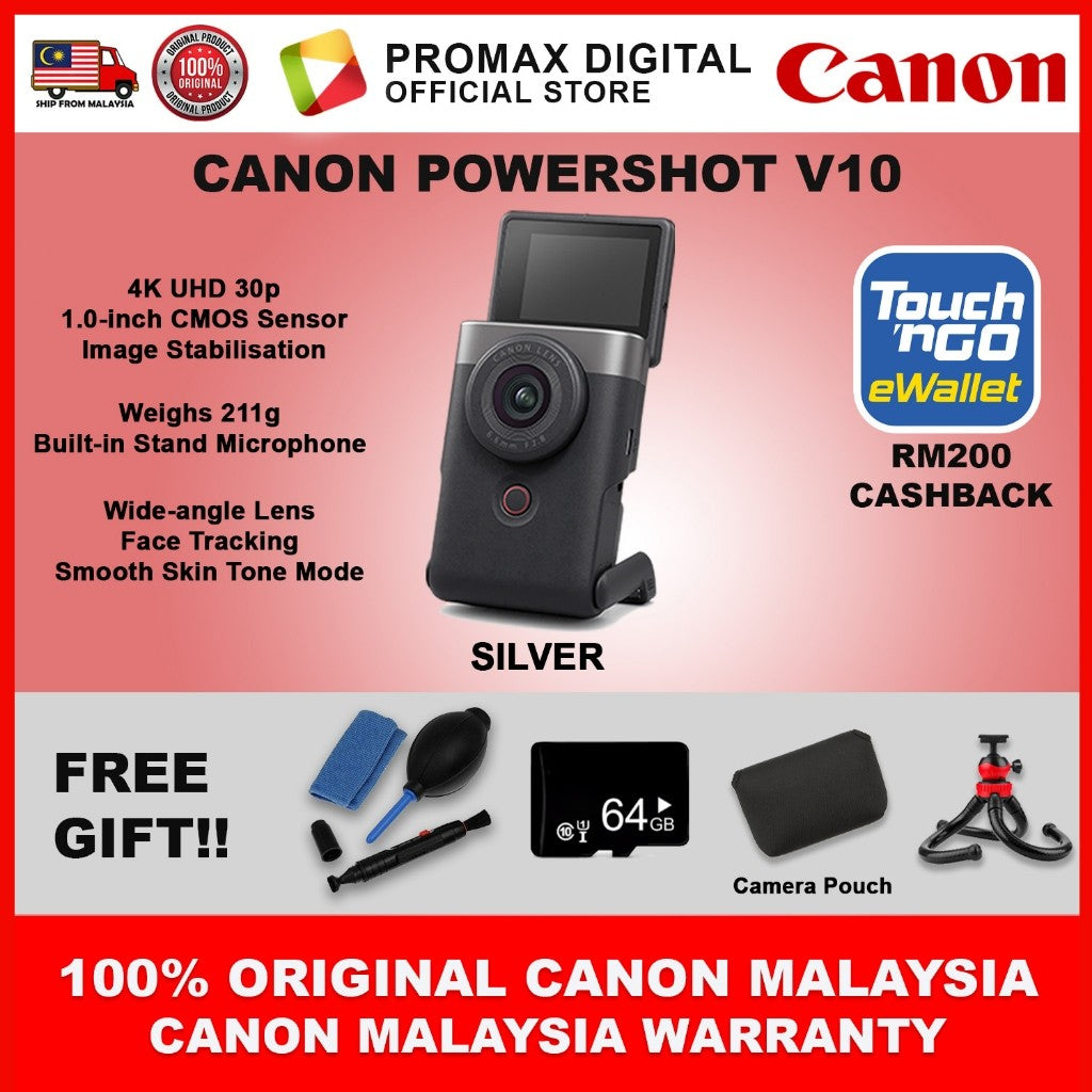 Ready Stock! Canon PowerShot V10 Vlog Camera for Content Creators (Black/Silver/White) Canon Malaysia Warranty