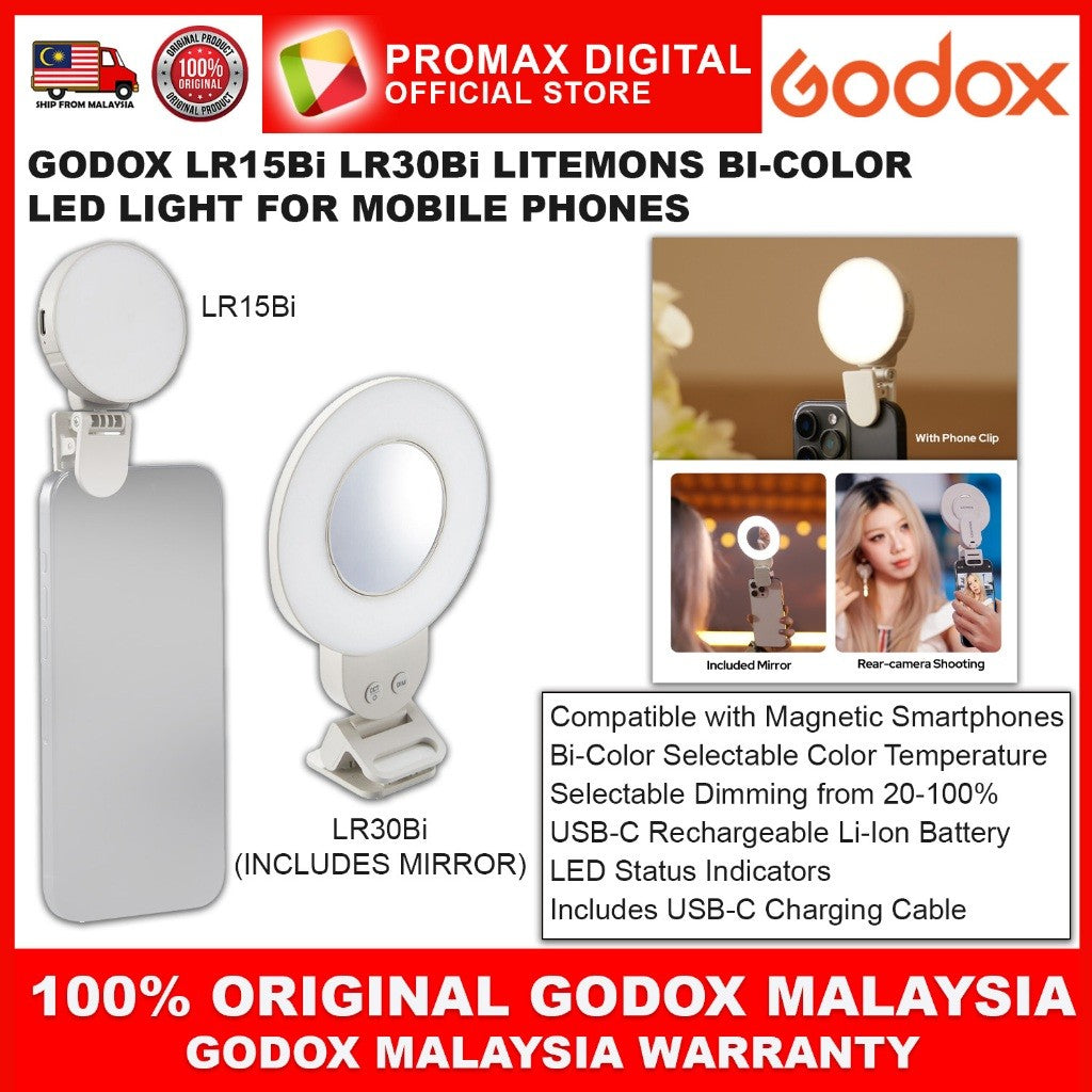 GODOX LITEMONS LR15Bi LR30Bi Bi-Color LED Light for Mobile Phones Selfie LED Light