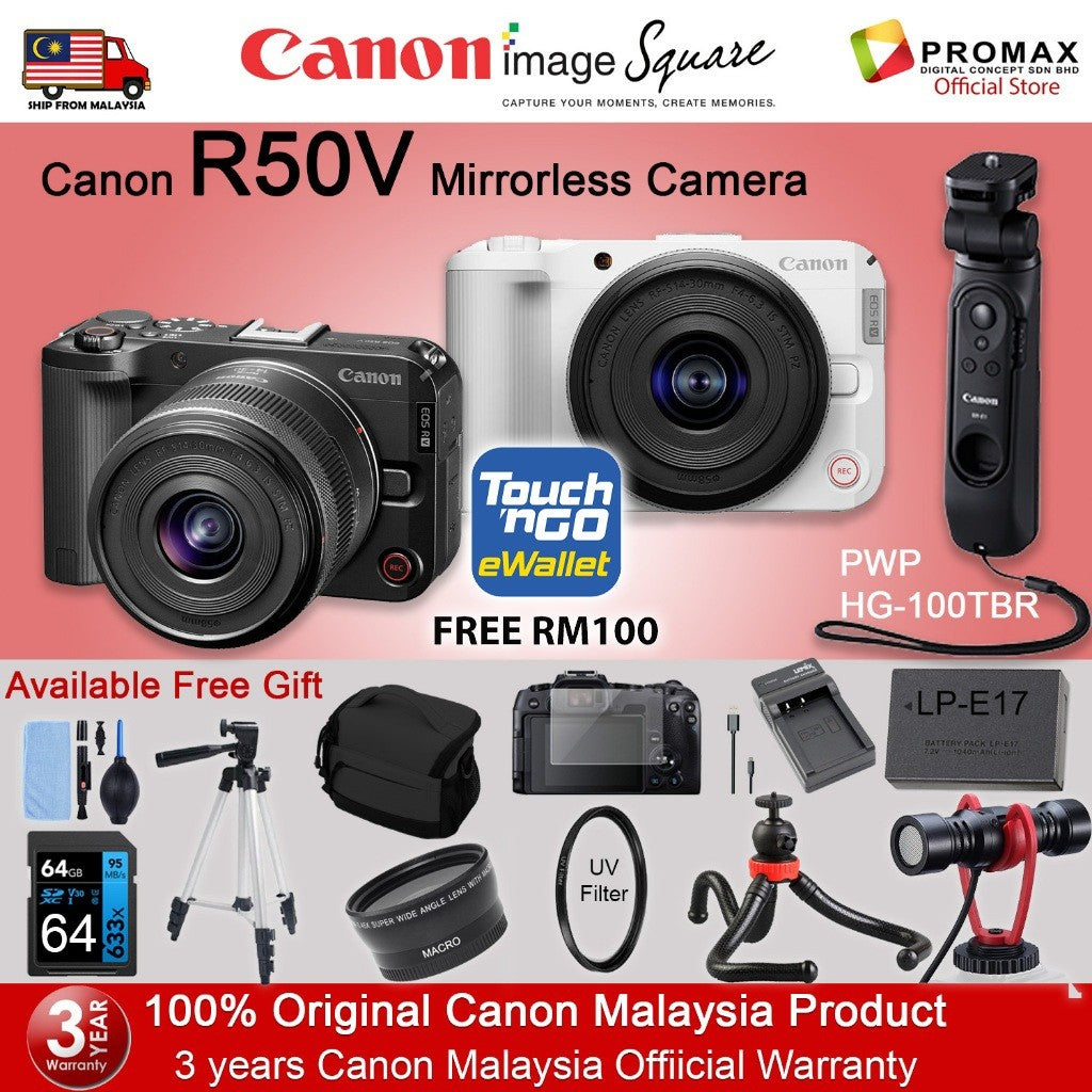 Canon EOS R50V with lens RF-S14-30mm F4-6.3 IS STM PZ Canon Malaysia R50 V 3years warranty HG-100TBR