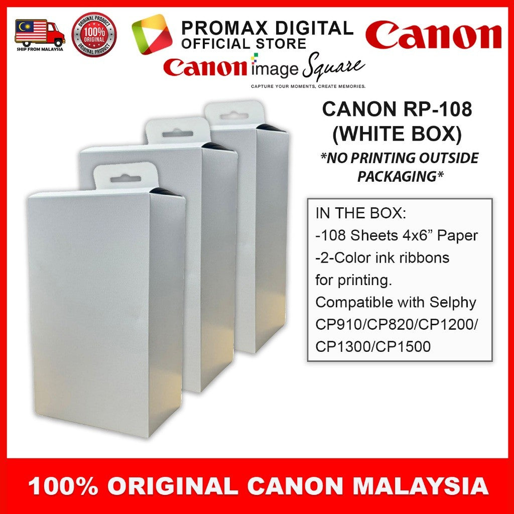 Canon RP-108 RP108 Color Ink & 4R Paper Set x 3 Boxes For Selphy CP910 CP1200 CP1300 CP1500