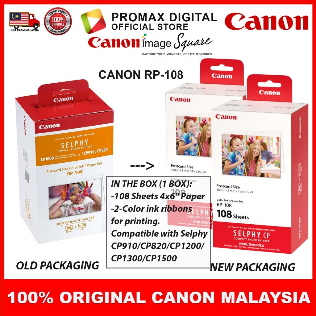 Canon RP-108 RP108 Color Ink & 4R Paper Set Twin Pack For Selphy printer CP910 CP1200 CP1300