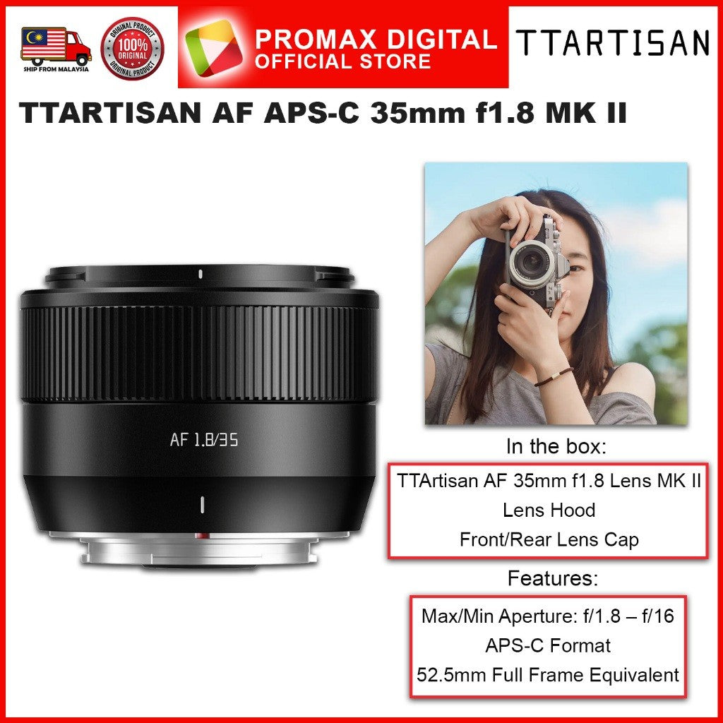 TTArtisan AF APS-C 35mm f1.8 Mark II Camera Lens for X E and Z Mount Black and Silver Color