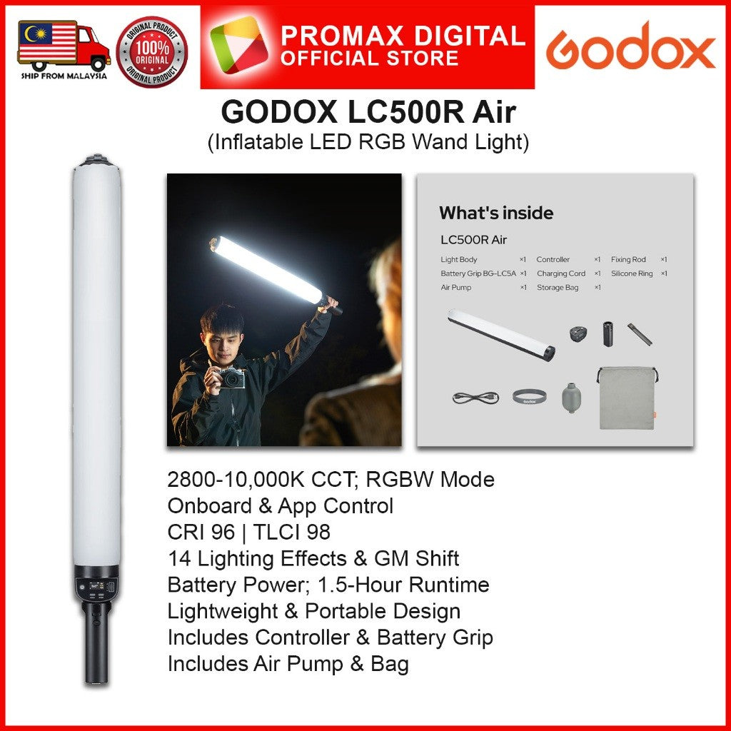 Godox LR150 Air LC500R Air Inflatable LED Bi-Color Ring Light and RGB Wand Light
