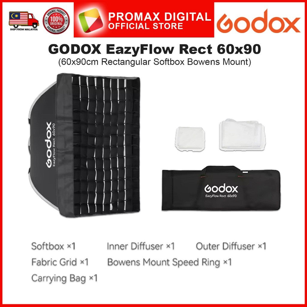 GODOX EazyFlow Rect Series Foldable Softbox with Grid Portable Lightweight Easy Set Up Bowens Mount