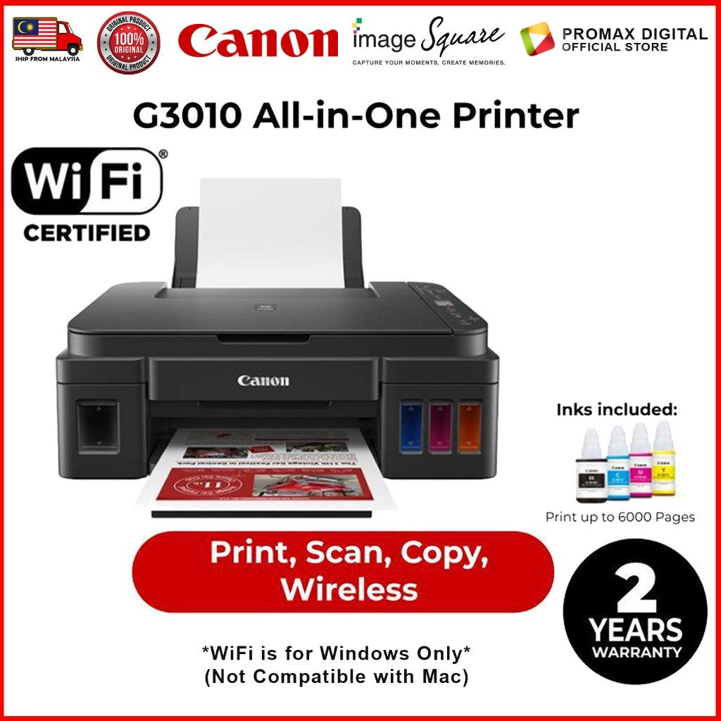 Canon PIXMA G3010 Printer Refillable Ink Tank Wireless All-In-One WIRELESS Built-in Wi-Fi
