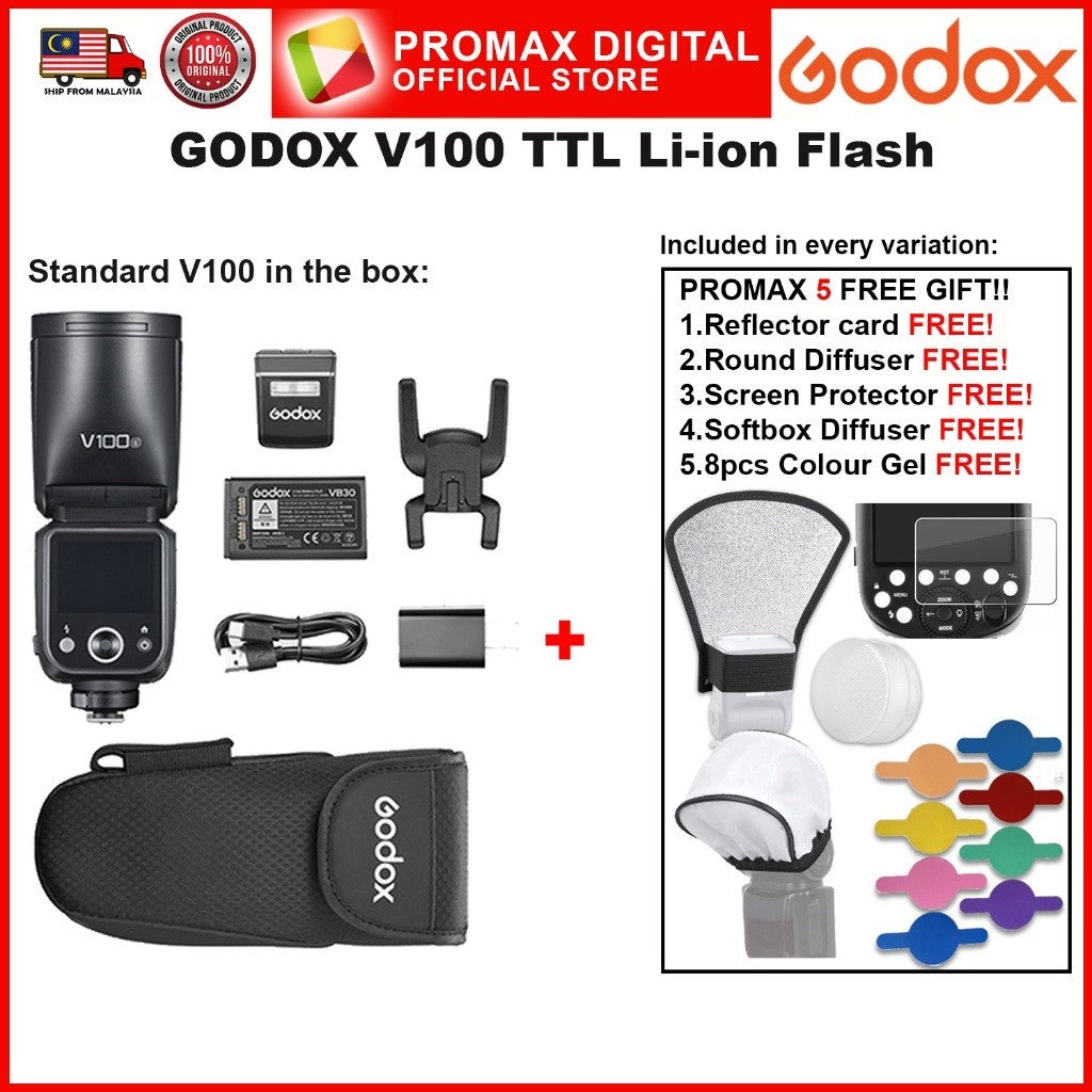 Godox V100 TTL Li-ion Round Head Camera Flash 100ws Sub Flash