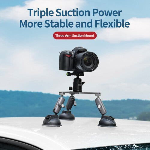 TELESIN TE-TSB-001 TRIPLE ARM SUCTION CUP MOUNT CAR MOUNT FOR CAMERAS