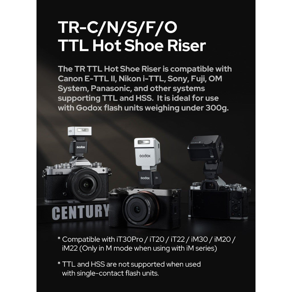 GODOX FS-R TTL HOT SHOE RISER FOR iT30 Pro iT20 iT22 iT32 Canon Nikon Fuji Sony TR-C TR-N TR-S TR-F
