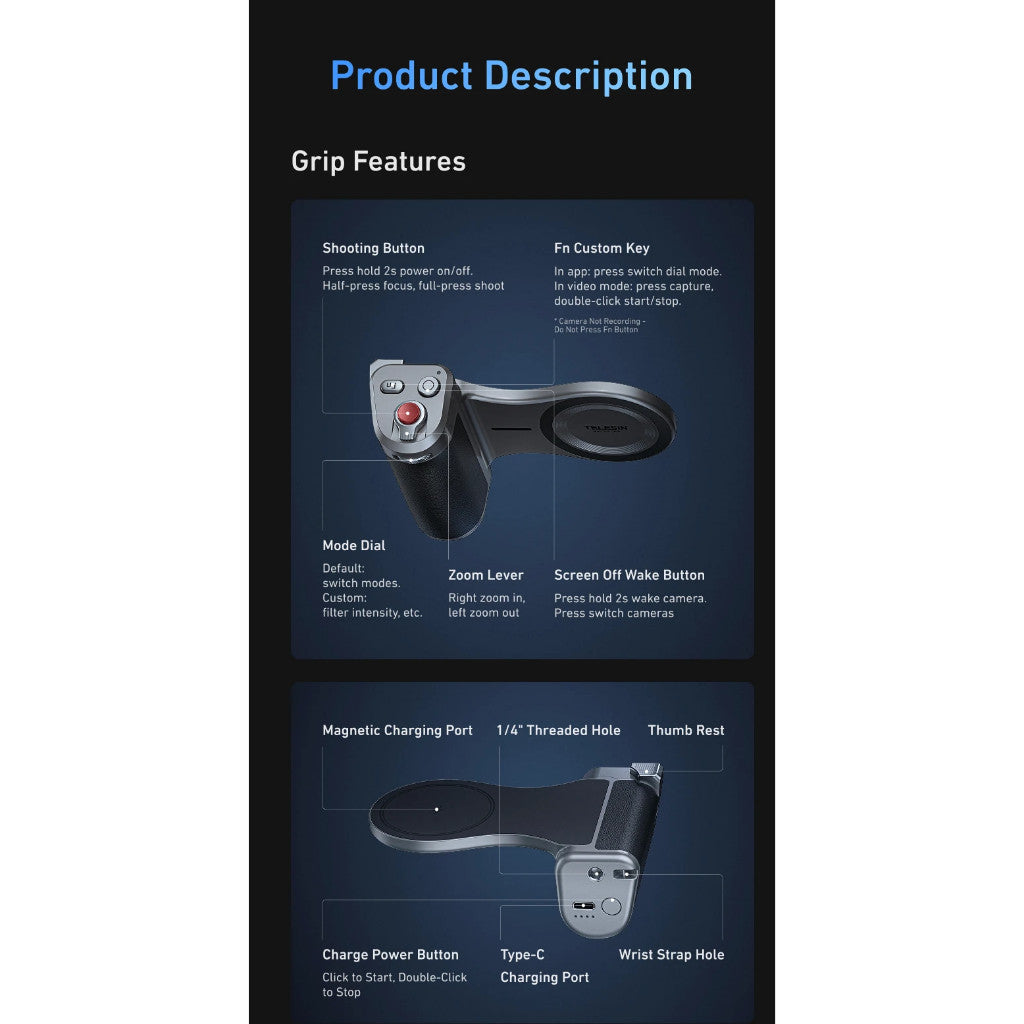TELESIN Master Grip Set for iPhone17 Pro Pro Max Magnetic Phone Camera Hand Grip Holder Powerbank