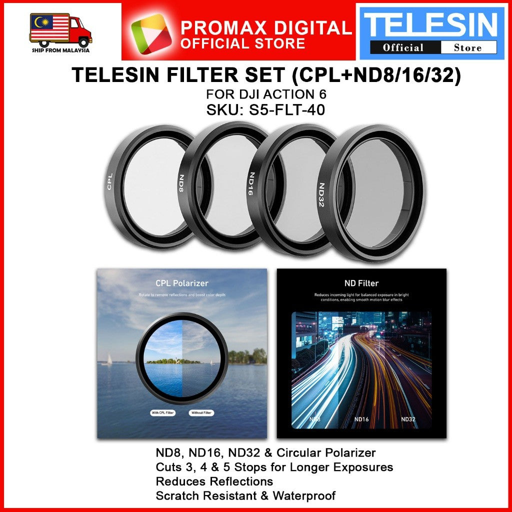 TELESIN S5-FLT-40 FILTER SET FOR DJI ACTION 6 CPL ND 8 16 32 POLARIZER FILTER ACTION CAMERA