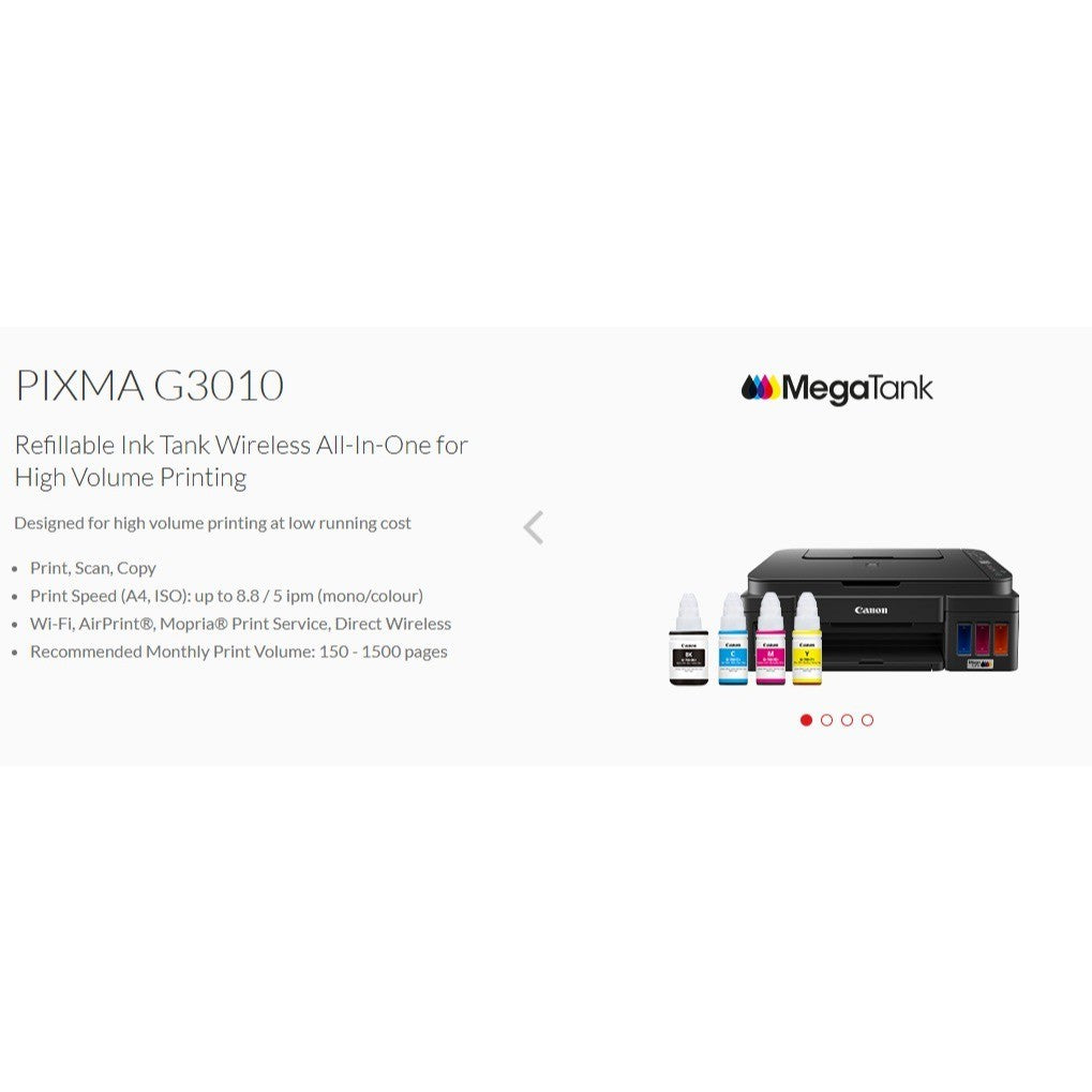 Canon PIXMA G3010 Printer Refillable Ink Tank Wireless All-In-One WIRELESS Built-in Wi-Fi