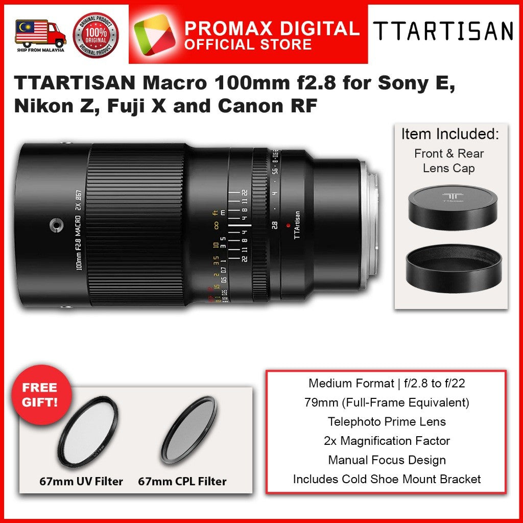 TTArtisan Macro 100mm f2.8 Macro Lens for E X RF and Z Mount Full Frame Manual Focus Camera Lens