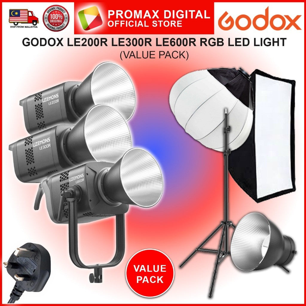 Godox LE200R LE300R LE600R RGB FULL COLOR LED STUDIO LIGHT PHOTO VIDEO PRODUCTION VALUE PACK