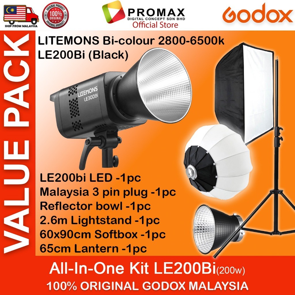 VALUE PACK!! GODOX LE200D LE200Bi LE300Bi LE600Bi  Litemons Bi-Color 2800 - 6500K Studio Light 5600K