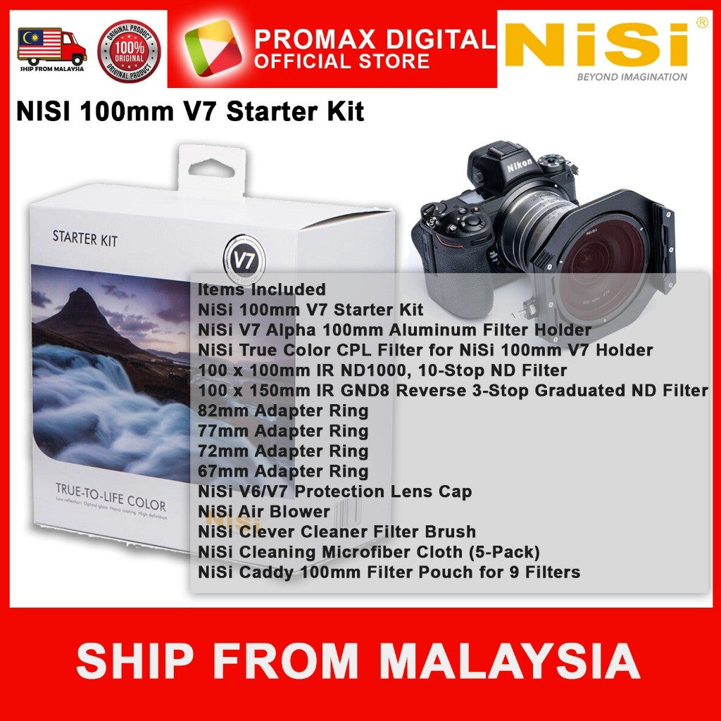 NISI 100mm V7 Starter Kit True Color CPL and adaptors for 67mm 72mm 77mm and 82mm
