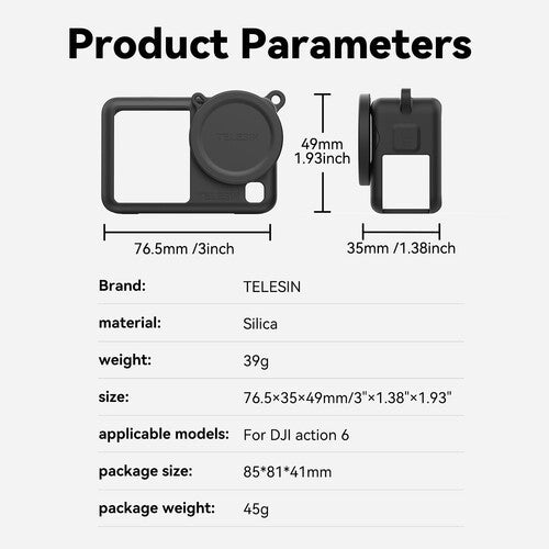 TELESIN S6-PTC-11 SILLICONE BODY CASE AND LENS COVER FOR DJI OSMO ACTION 6 CAMERA CASE