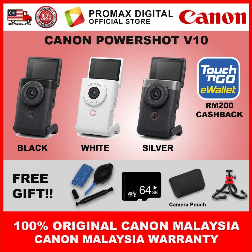 Ready Stock! Canon PowerShot V10 Vlog Camera for Content Creators (Black/Silver/White) Canon Malaysia Warranty