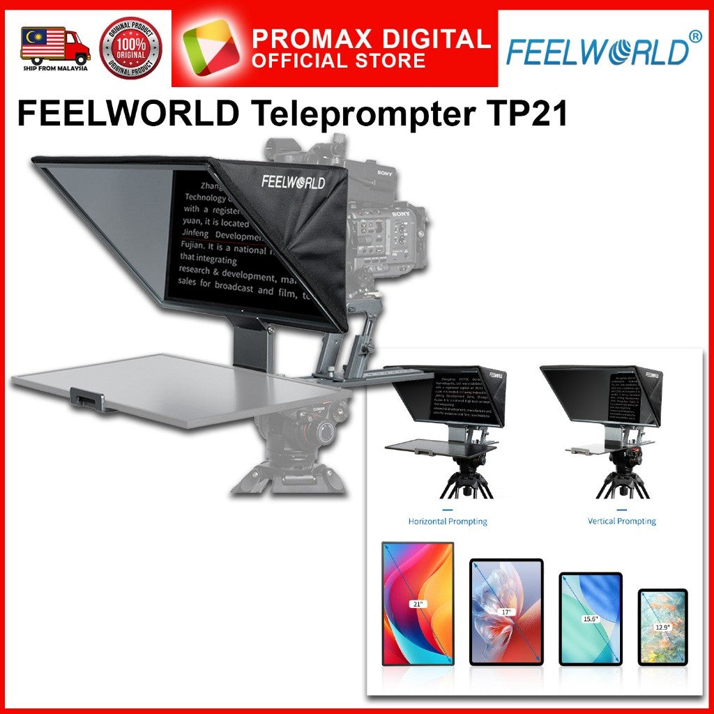 FEELWORLD TP21 21 INCH FOLDING TELEPROMPTER AND TPM215 FHD MONITOR FOR TP-21