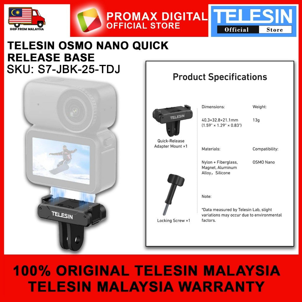 TELESIN S7-JBK-25-TDJ QUICK RELEASE BASE SPRING CLIP MOUNT FOR DJI OSMO NANO AND ACTION 6