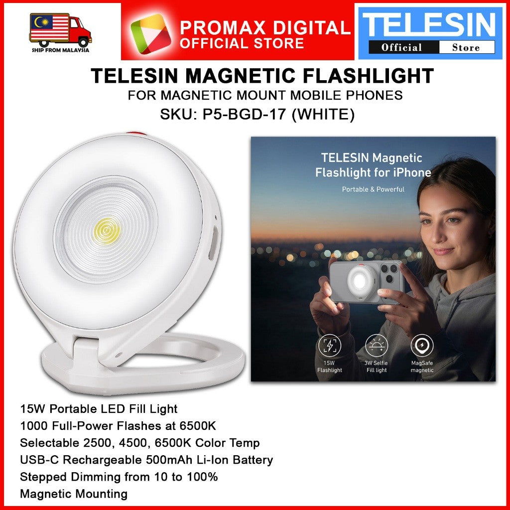 Telesin P5-BGD-17 P5-BGD-17-SR MAGNETIC FLASHLIGHT FOR MOBILE PHONES PORTABLE RECHARGABLE