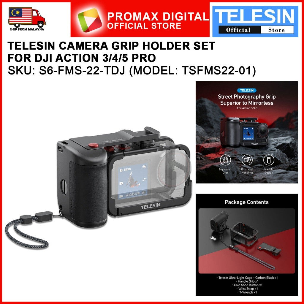 TELESIN S6-FMS-22-TDJ CAMERA GRIP HOLDER SET FOR ACTION 3 4 5 PRO (TSFMS22-01)