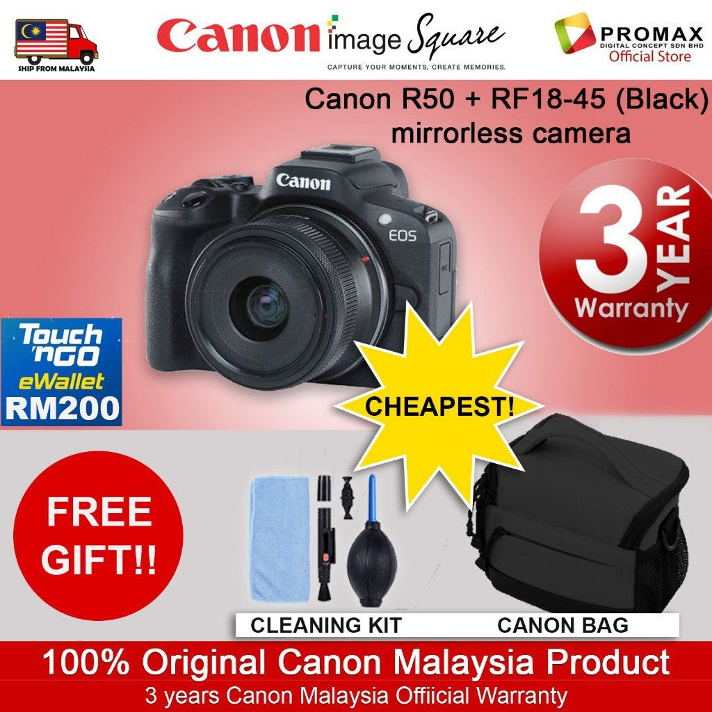 CHEAPEST! Canon EOS R50 18-45mm 55-210mm Mirrorless Camera Black/White (CANON MALAYSIA 3 YEARS WARRANTY) Canon R50