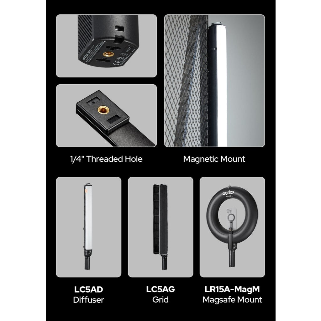 Godox LC5AG LC5AD Grid and Diffuser Accessories for LC500R AIR RGB LED Wand Light