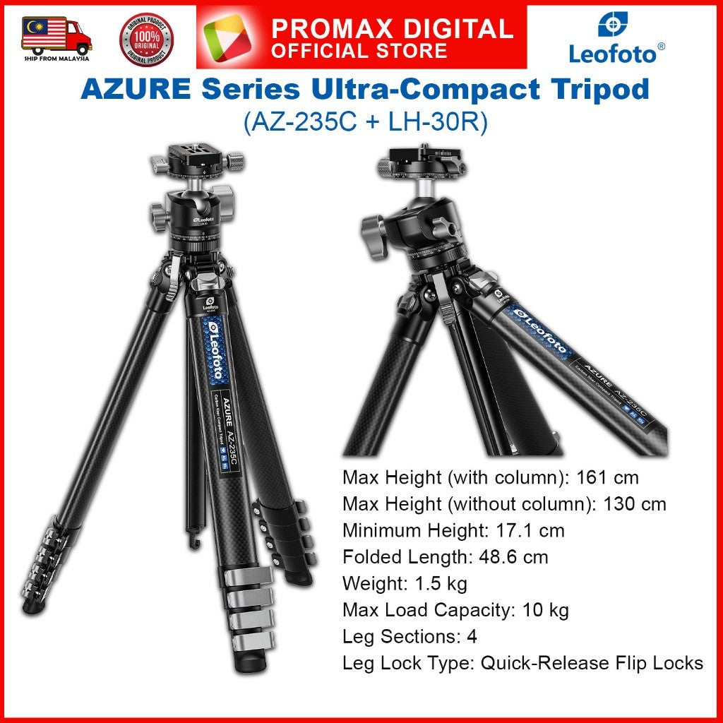 Leofoto AZ-204C+LH25R AZ-235C+LH-30R Ballhead AZURE Ultra Compact Tripod