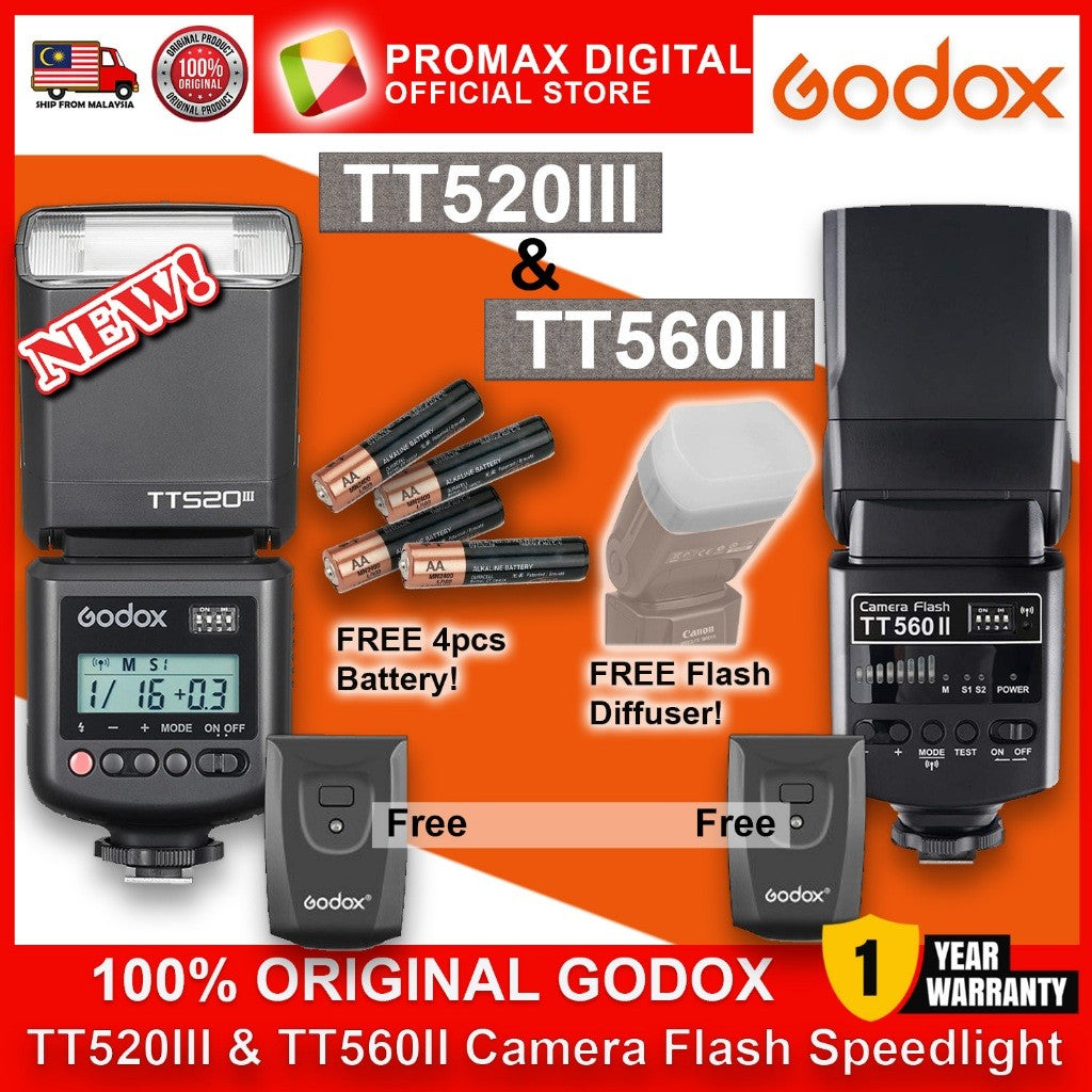 Godox TT520III / TT560II Camera Flash Speedlight free Wireless Flash Trigger tt520 iii tt560 ii