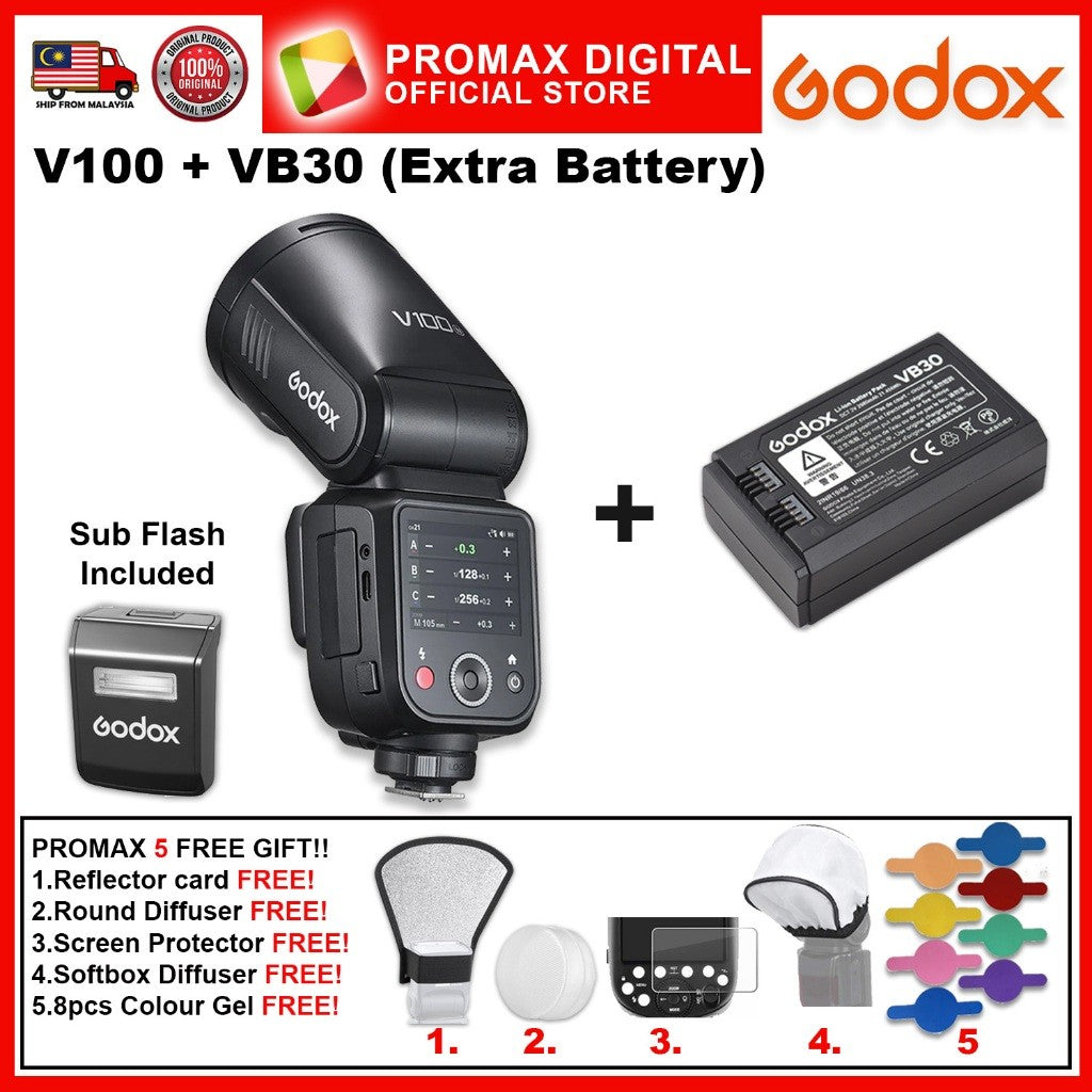 Godox V100 TTL Li-ion Round Head Camera Flash 100ws Sub Flash