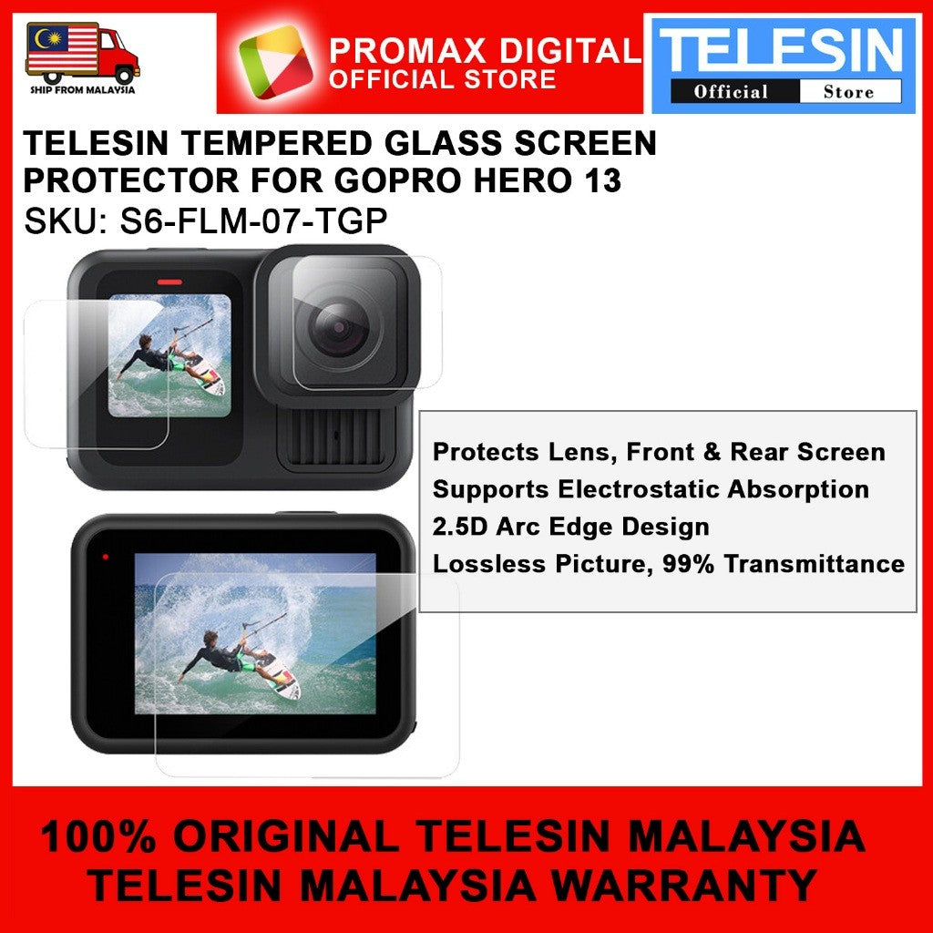 TELESIN S6-FLM-07-TGP TEMPERED GLASS SCREEN PROTECTOR FOR GOPRO HERO 13