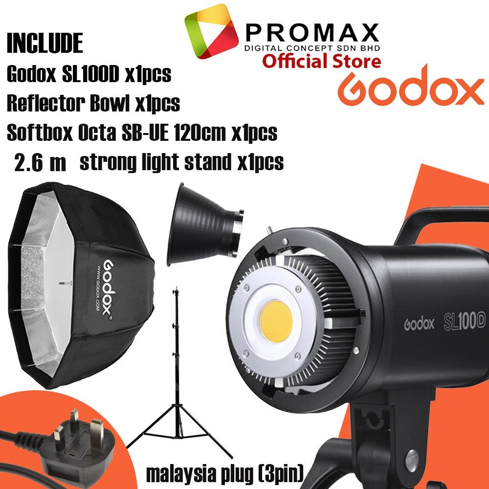 Ready Stock Godox SL100D SL-100D SL100 SL-100 Daylight LED Video Light (5600K) with softbox set SL-100W SL100W
